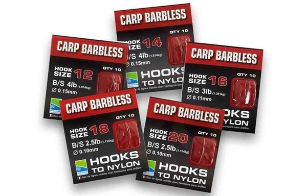 Preston Carp Barbless Hooks To Nylon 3 Preston Carp Barbless Hooks To Nylon